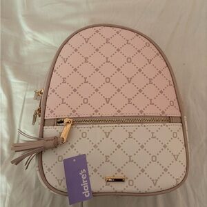 Claire's Love Pattern Pink and Cream Backpack